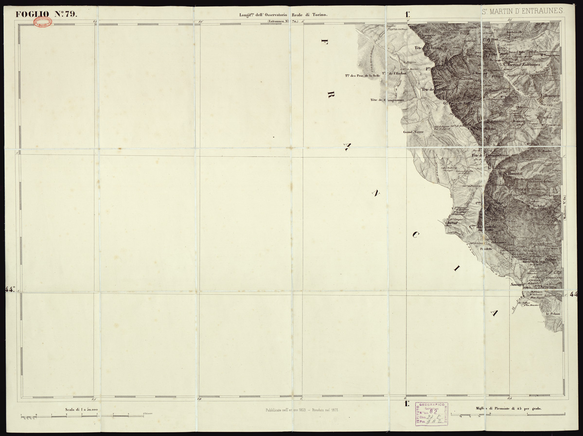 (N:6258) CARTA TOPOGRAFICA DEGLI STATI IN TERRAFERMA... - Foglio 79 - St. Martin d'Entraunes (B0002973) Carte e stampe antiche: riproduzione a colori su carta (formato A1)