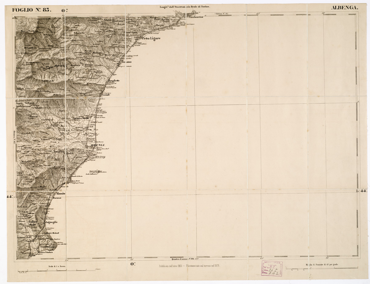 (N:6263) CARTA TOPOGRAFICA DEGLI STATI IN TERRAFERMA... - Foglio 83 - Albenga (B0002977) Carte e stampe antiche: riproduzione a colori su carta (formato A1)
