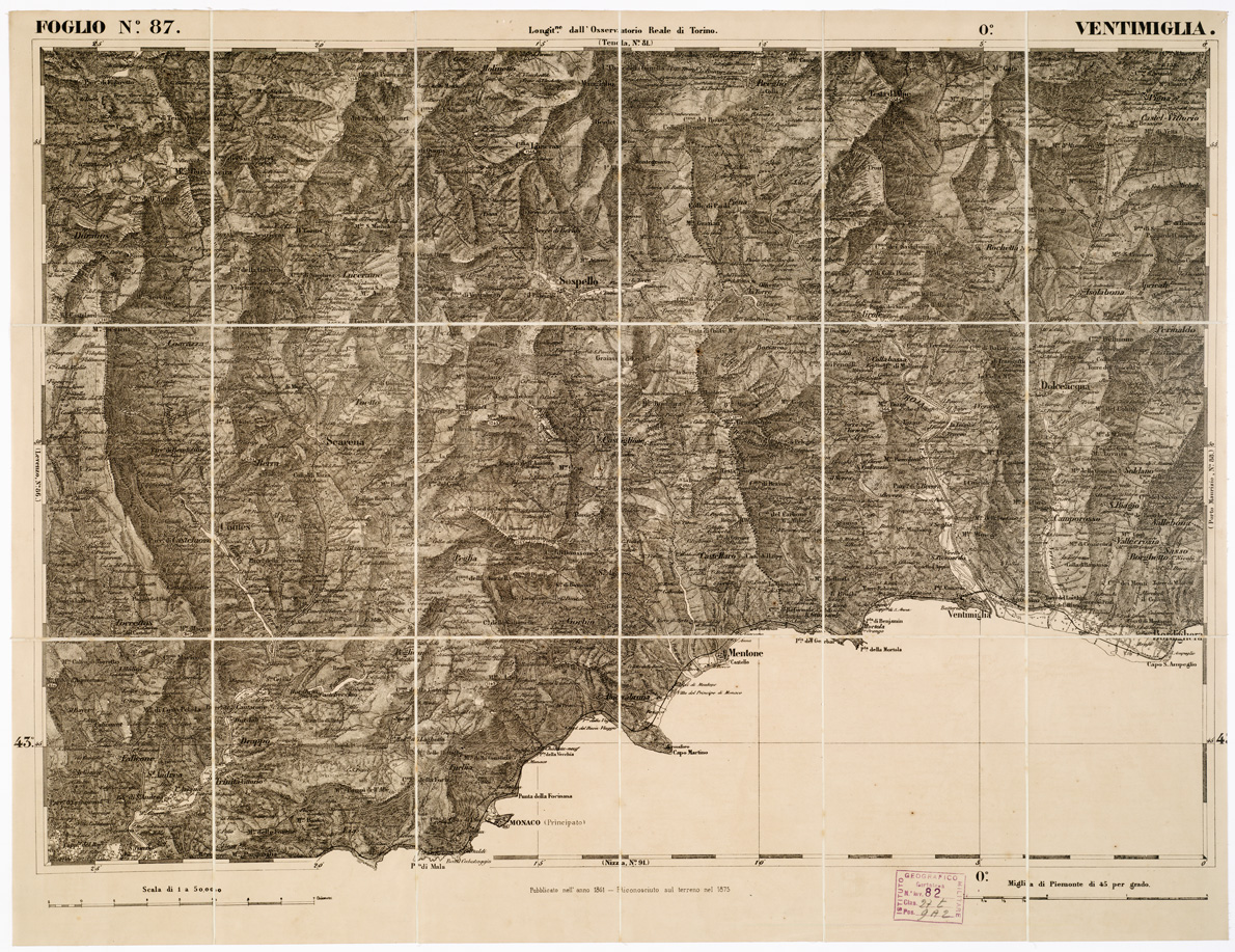 (N:6266) CARTA TOPOGRAFICA DEGLI STATI IN TERRAFERMA... - Foglio 87 - Ventimiglia (B0002981) Carte e stampe antiche: riproduzione a colori su carta (formato A1)