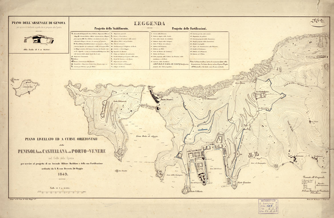(N:13340) PIANO LIVELLATO ED A CURVE ORIZZONTALI DELLA PENISOLA DELLA CASTELLANA E DI PORTO-VENERE... (B0002990) Carte e stampe antiche: riproduzione a colori su carta (formato A1)