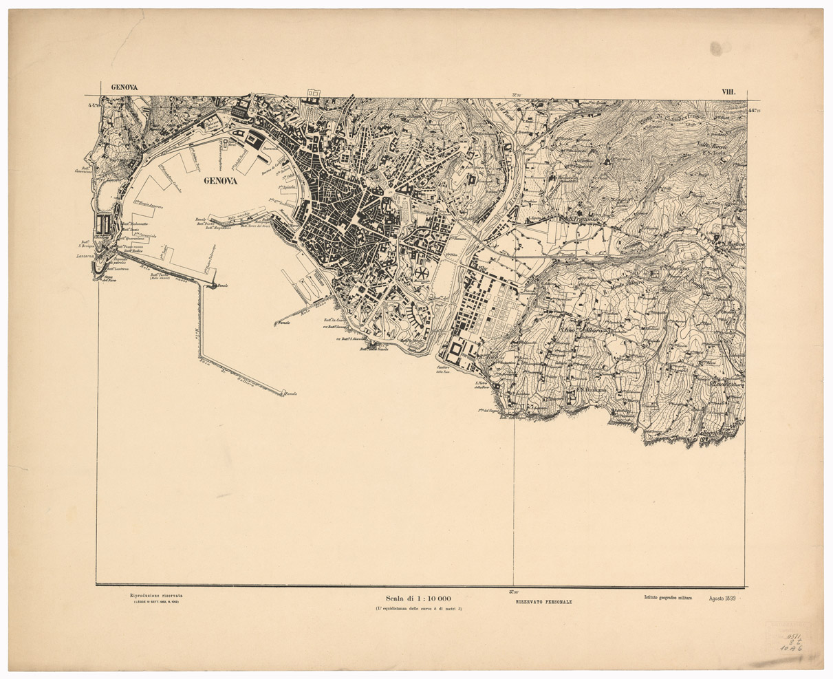 (N:1546) CARTA DEI DINTORNI DI GENOVA IN 14 FOGLI DI CUI 9 RILIEVO E 5 INGRANDIMENTI - Foglio 8 - Genova (B0003027) Carte e stampe antiche: riproduzione a colori su carta (formato A1)