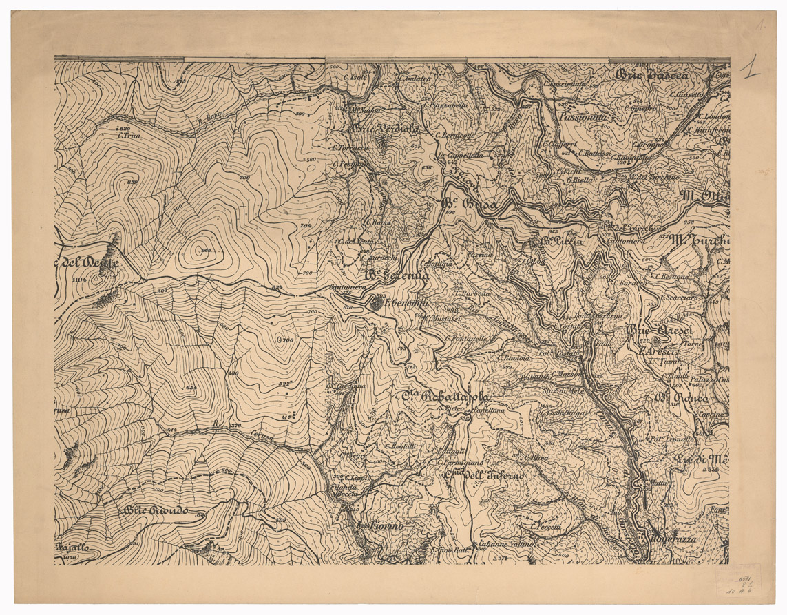 (N:1540) CARTA DEI DINTORNI DI GENOVA IN 14 FOGLI DI CUI 9 RILIEVO E 5 INGRANDIMENTI - Foglio 1 - Ingrandimento (B0003029) Carte e stampe antiche: riproduzione a colori su carta (formato A1)
