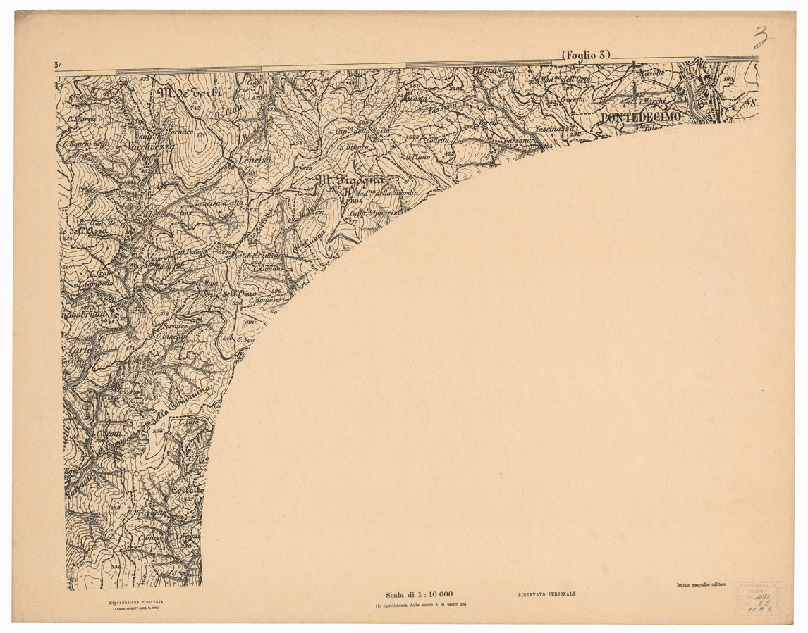 (N:1542) CARTA DEI DINTORNI DI GENOVA IN 14 FOGLI DI CUI 9 RILIEVO E 5 INGRANDIMENTI - Foglio 3 - Ingrandimento (B0003031) Carte e stampe antiche: riproduzione a colori su carta (formato A1)