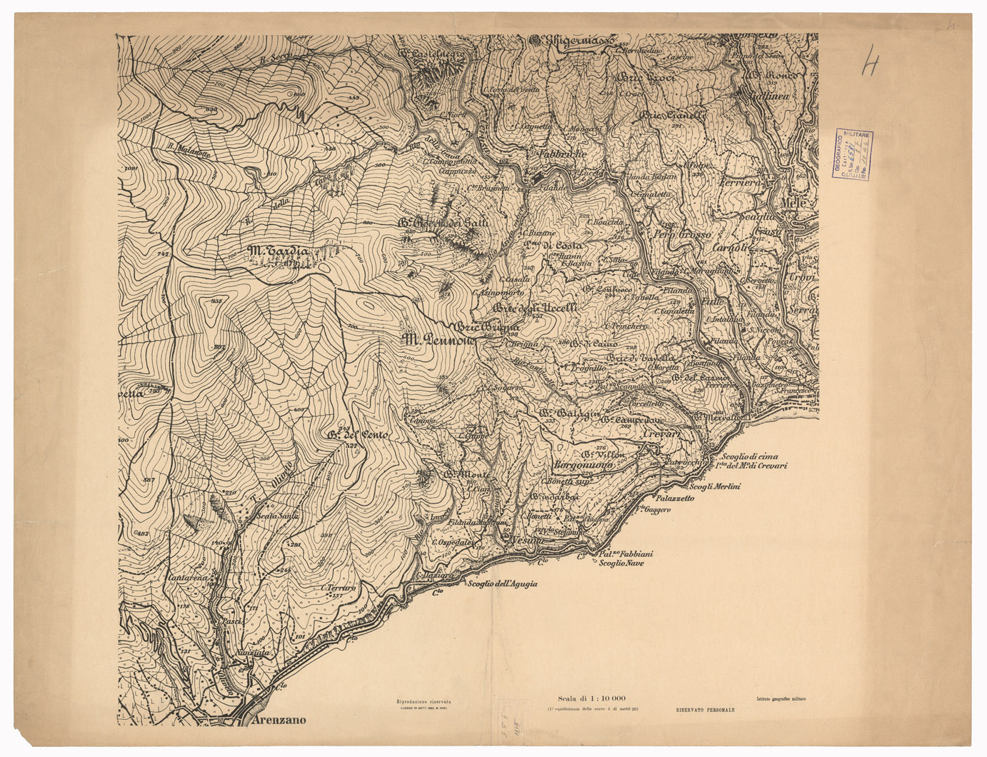 (N:1543) CARTA DEI DINTORNI DI GENOVA IN 14 FOGLI DI CUI 9 RILIEVO E 5 INGRANDIMENTI - Foglio 4 - Ingrandimento (B0003032) Carte e stampe antiche: riproduzione a colori su carta (formato A1)