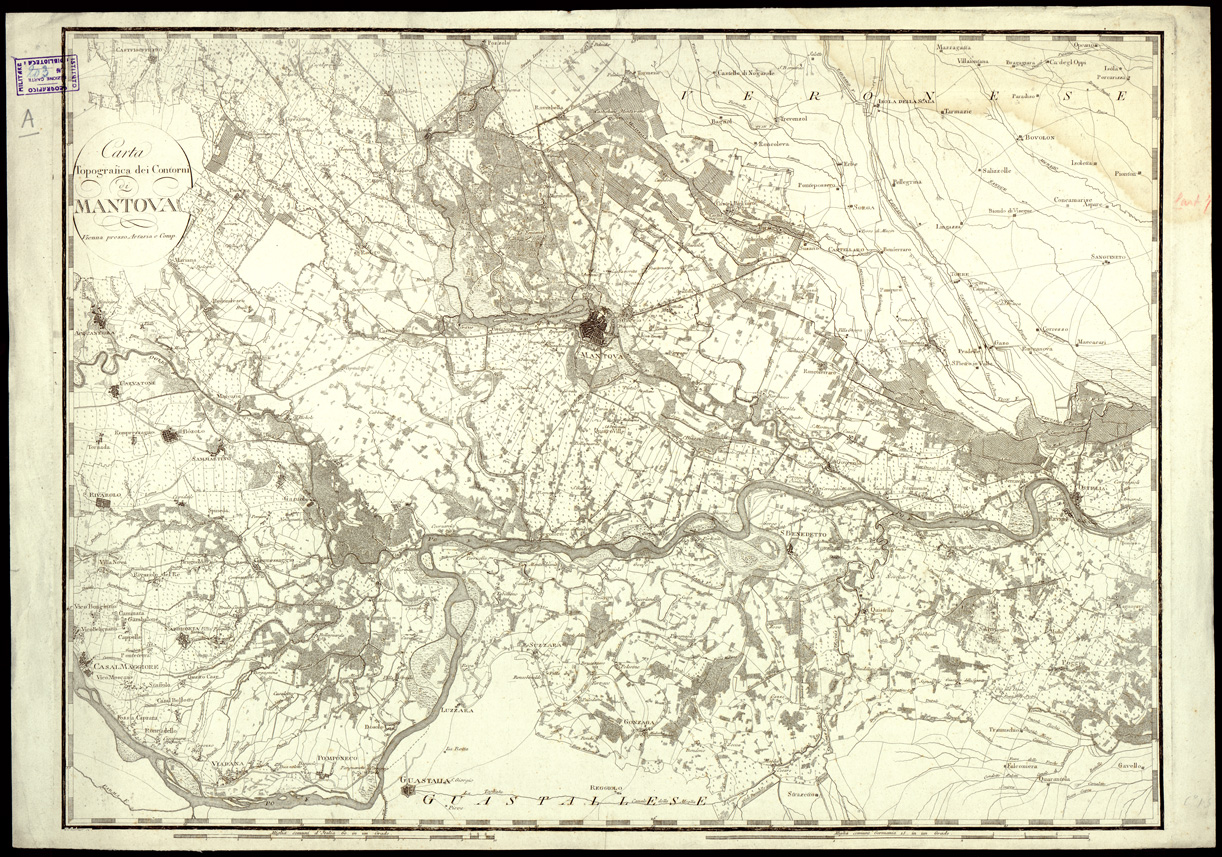 (N:6386) CARTA TOPOGRAFICA DEI CONTORNI DI MANTOVA... (B0003067) Carte e stampe antiche: riproduzione a colori su carta (formato A1)