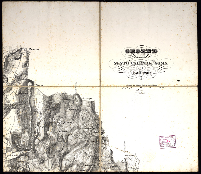 (N:9963) GEGEND ZWISCHEN SESTO CALENDE, SOMA, UND GALLARATE (s. d., s. a.) - Foglio 5 - MORNAGO-MENZAGO-JERAGO - Frontespizio (B0003084) Carte e stampe antiche: riproduzione a colori su carta (formato A1)