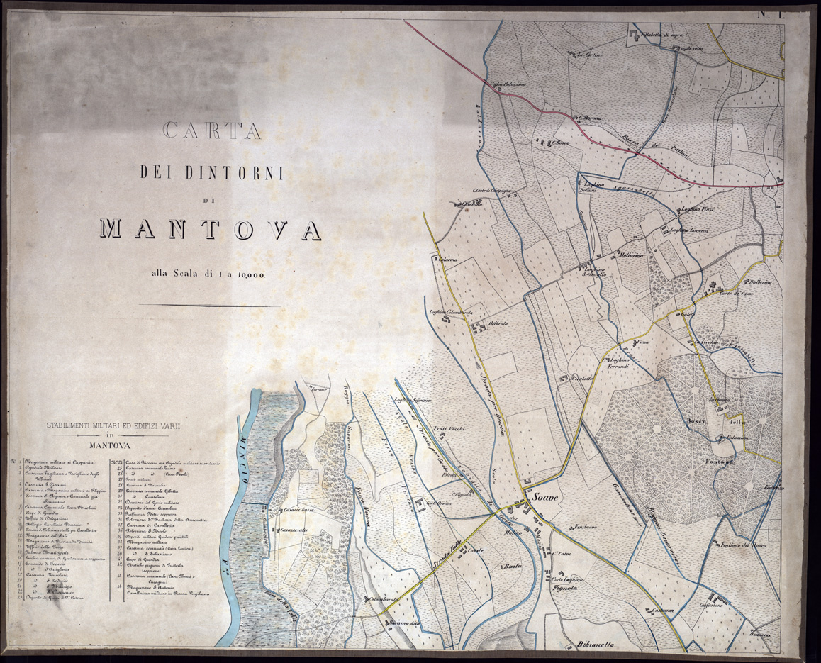 (N:1556) CARTA DEI DINTORNI DI MANTOVA ALLA SCALA DI 1:10.000. (s. d., s. a.) - Foglio 1 - Titolo (B0003105) Carte e stampe antiche: riproduzione a colori su carta (formato A1)