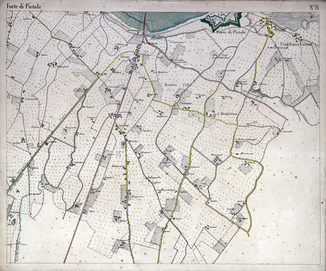 (N:1559) CARTA DEI DINTORNI DI MANTOVA ALLA SCALA DI 1:10.000. (s. d., s. a.) - Foglio 8 - Forte di Pietole (B0003107) Carte e stampe antiche: riproduzione a colori su carta (formato A1)