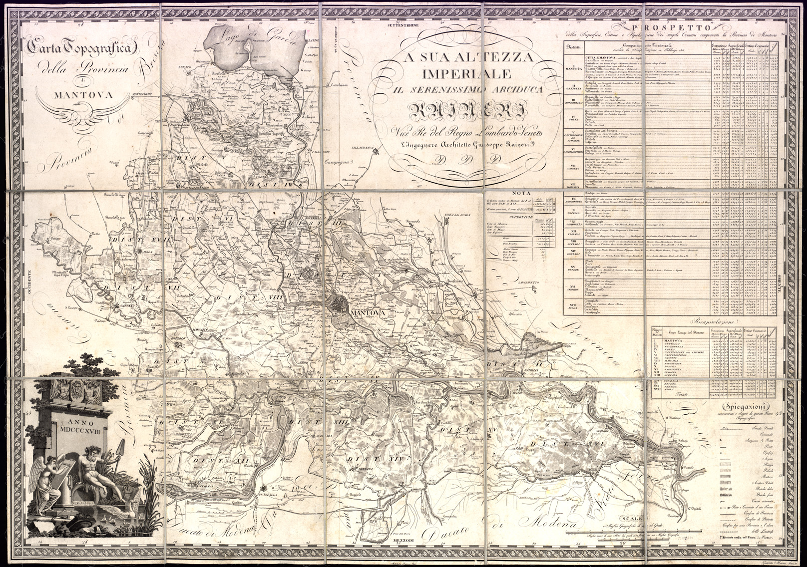 (N:7798) CARTA TOPOGRAFICA DELLA PROVINCIA DI MANTOVA A SUA ALTEZZA IMPERIALE IL SERENISSIMO ARCIDUCA RAINERI VICE RE DEL REGNO LOMBARDO-VENETO L'INGEGNERE ARCHITETTO GIUSEPPE RAINERI D. D. D. (B0003118) Carte e stampe antiche: riproduzione a colori su carta (formato A1)