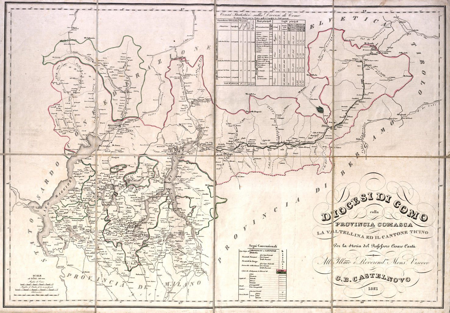 (N:9615) DIOCESI DI COMO COLLA PROVINCIA COMASCA LA VALTELLINA ED IL CANTONE TICINO PER LA STORIA DEL PROFESSORE CESARE CANTU' ALL'ILL. E REV. MONS. VESCOVO G. B. CASTELNUOVO. (B0003122) Carte e stampe antiche: riproduzione a colori su carta (formato A1)