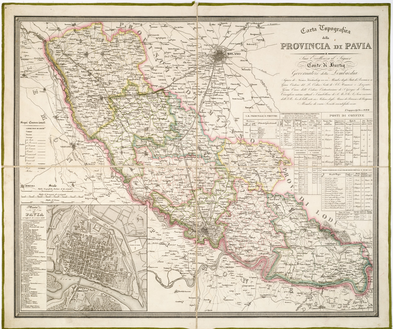(N:7799) CARTA TOPOGRAFICA DELLA PROVINCIA DI PAVIA A SUA ECCELLENZA IL SIGNOR CONTE DI HARTIG GOVERNATORE DELLA LOMBARDIA, ECC., ECC., L'INGEGNERE GIO. VERRI D. D. D. (s. d.). (B0003128) Carte e stampe antiche: riproduzione a colori su carta (formato A1)