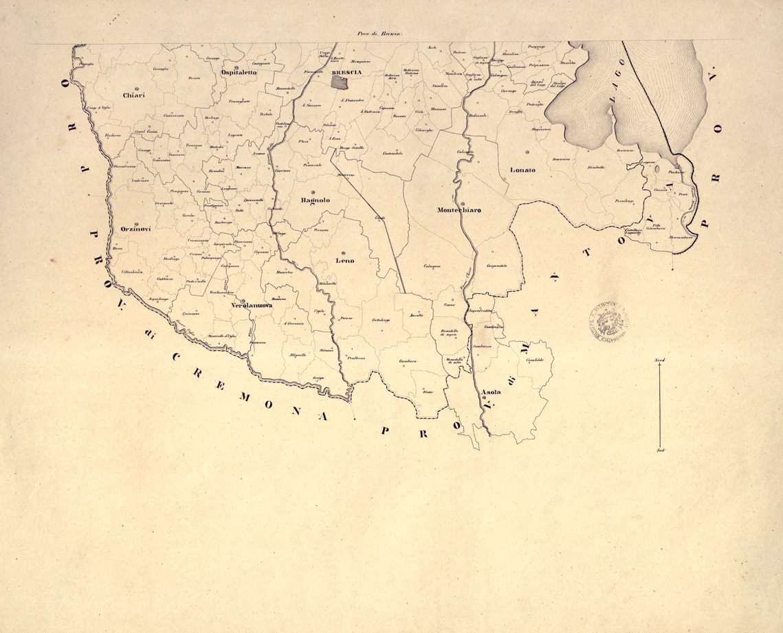 (N:9148) COROGRAFIE DELLE PROVINCIE DEL REGNO LOMBARDO-VENETO OGNUNA DELLE QUALI "DISTINTA NE' SUOI DISTRETTI E COMUNI CENSUARI, FORMATA IN BASE DELLE MAPPE DEL NUOVO CENSIMENTO" - Provincia di Brescia (B0003141) Carte e stampe antiche: riproduzione a colori su carta (formato A1)