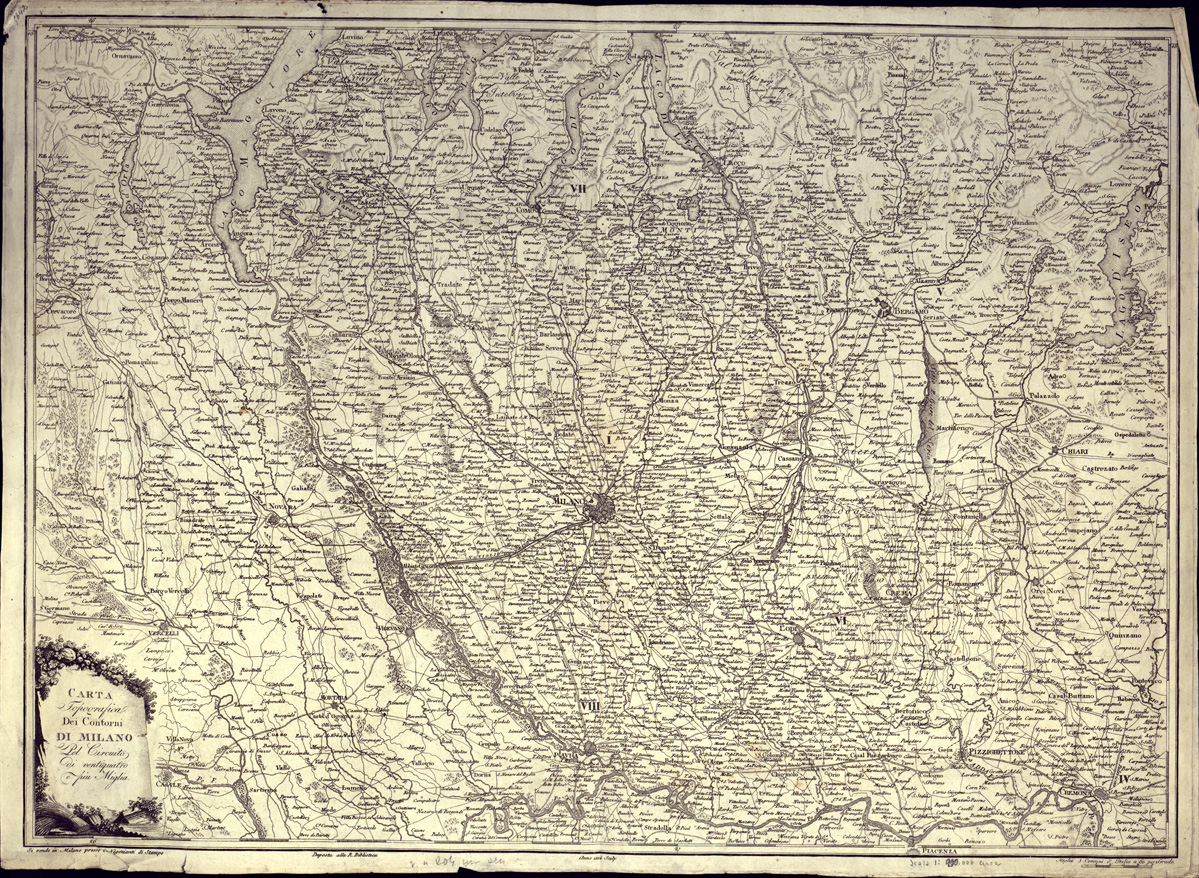 (N:6367) CARTA TOPOGRAFICA DEI CONTORNI DI MILANO PEL CIRCUITO DI VENTIQUATTRO E PIU' MIGLIA. SI VENDE IN MILANO PRESSO I NEGOZIANTI DI STAMPA. (B0003195) Carte e stampe antiche: riproduzione a colori su carta (formato A1)