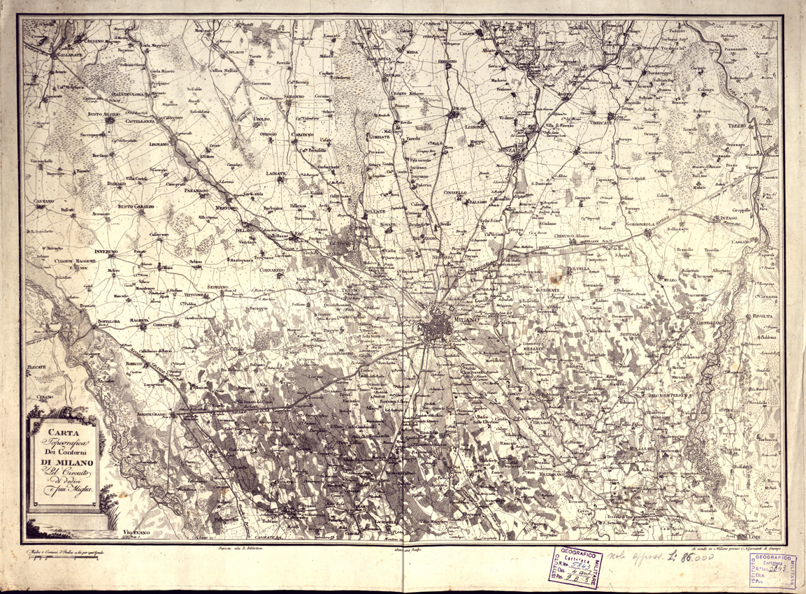 (N:13982) CARTA TOPOGRAFICA DEI CONTORNI DI MILANO PEL CIRCUITO DI DODICI E PIU' MIGLIA (B0003210) Carte e stampe antiche: riproduzione a colori su carta (formato A1)