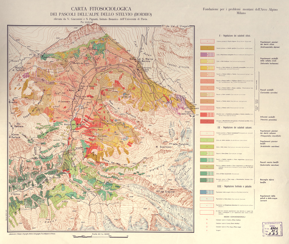 (N:4540) CARTA FITOSOCIOLOGICA DEI PASCOLI DELL'ALPE E DELLO STELVIO (BORMIO) (B0003289) Carte e stampe antiche: riproduzione a colori su carta (formato A1)