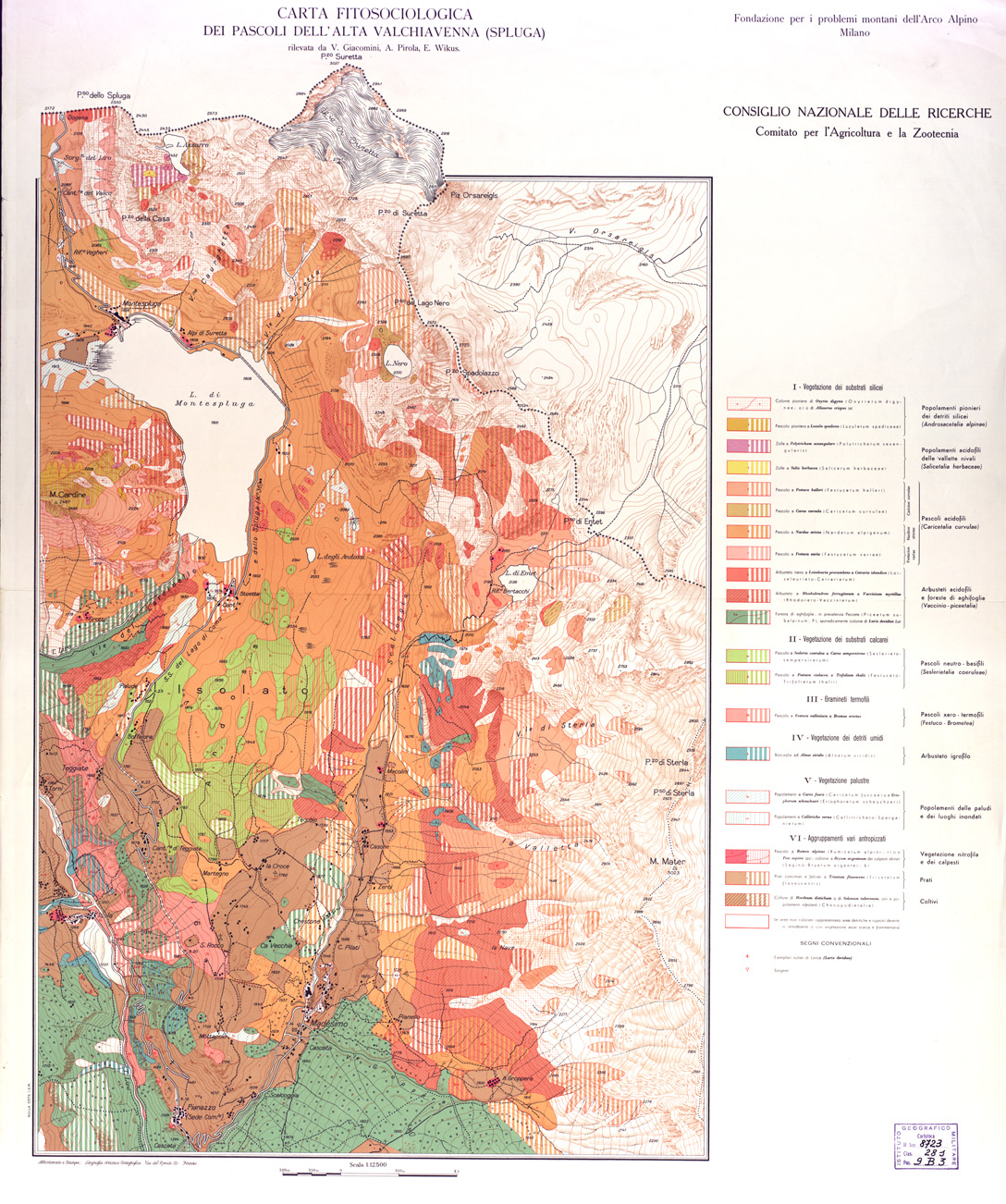 (N:4541) CARTA FITOSOCIOLOGICA DEI PASCOLI DELL'ALTA VAL CHIAVENNA (SPLUGA) (B0003306) Carte e stampe antiche: riproduzione a colori su carta (formato A1)