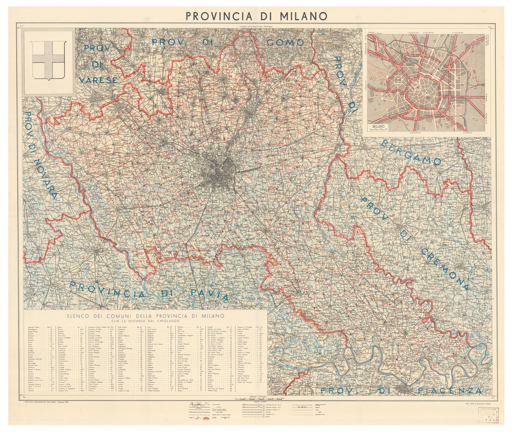 (N:14372) PROVINCIA DI MILANO (B0003315) Carte e stampe antiche: riproduzione a colori su carta (formato A1)