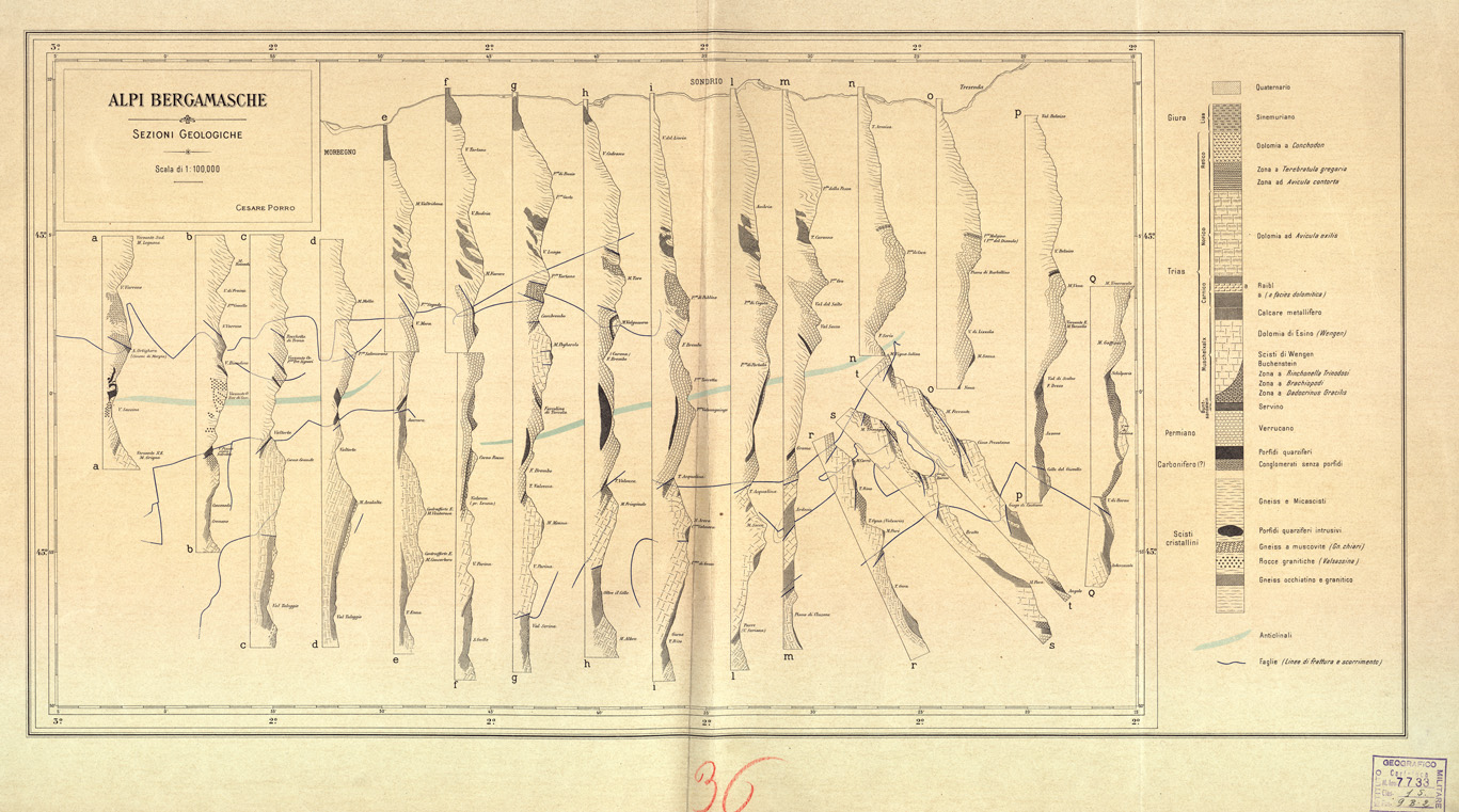 (N:79) ALPI BERGAMASCHE SEZIONI GEOLOGICHE - Foglio 1 (B0003321) Carte e stampe antiche: riproduzione a colori su carta (formato A1)
