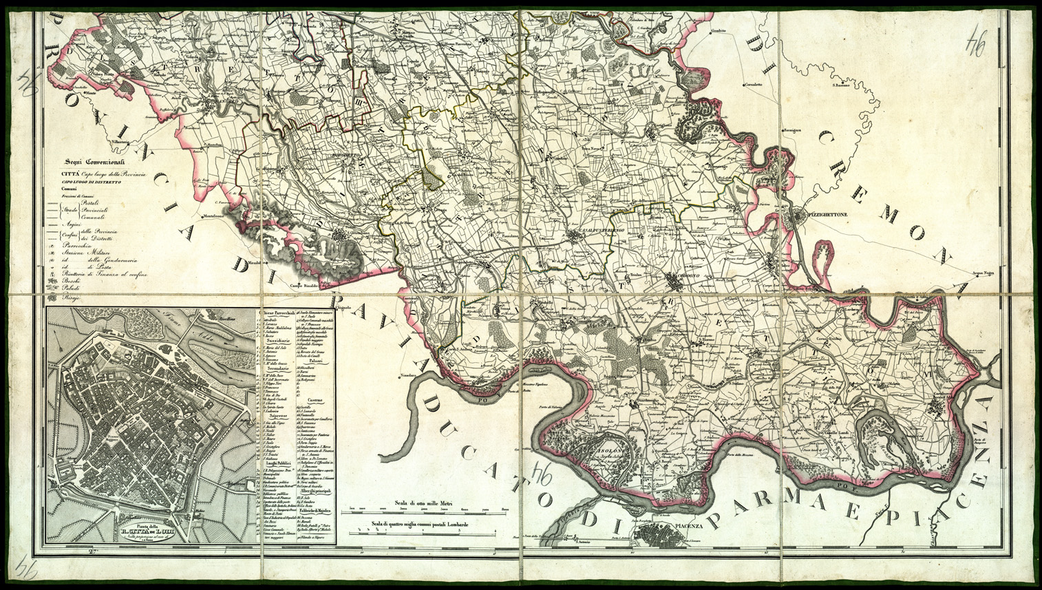 (N:7797) CARTA TOPOGRAFICA DELLA PROVINCIA DI LODI E CREMA-LODI PRESSO GIO. BATTA ORCESI. (B0003326) Carte e stampe antiche: riproduzione a colori su carta (formato A1)