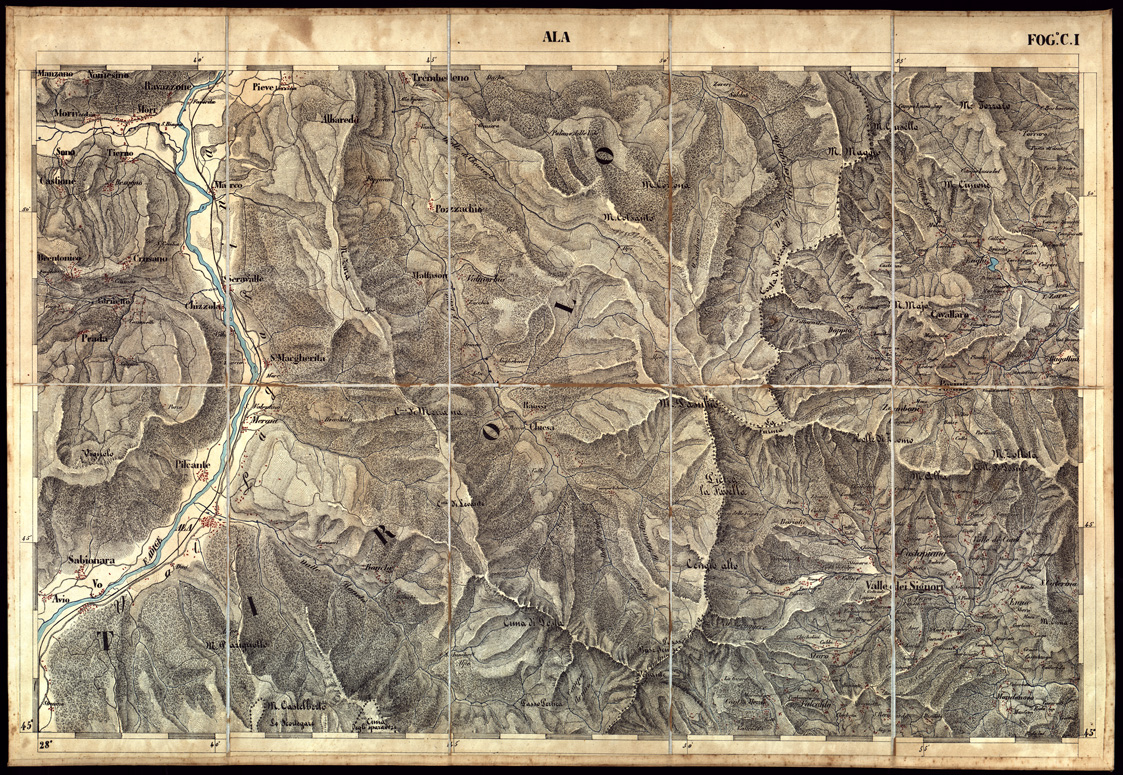 (N:3459) CARTA DELLA PARTE CENTRALE DELL'ALTA ITALIA AUTOGRAFATA NELL'UFFICIO TOPOGRAFICO DEL CORPO REALE DELLO STATO MAGGIORE - Foglio C I ALA (B0003352) Carte e stampe antiche: riproduzione a colori su carta (formato A1)