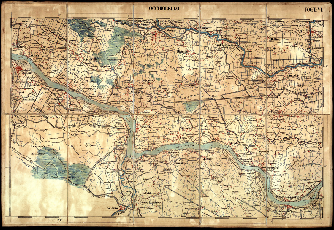 (N:3471) CARTA DELLA PARTE CENTRALE DELL'ALTA ITALIA AUTOGRAFATA NELL'UFFICIO TOPOGRAFICO DEL CORPO REALE DELLO STATO MAGGIORE - Foglio D VI - OCCHIOBELLO (B0003363) Carte e stampe antiche: riproduzione a colori su carta (formato A1)