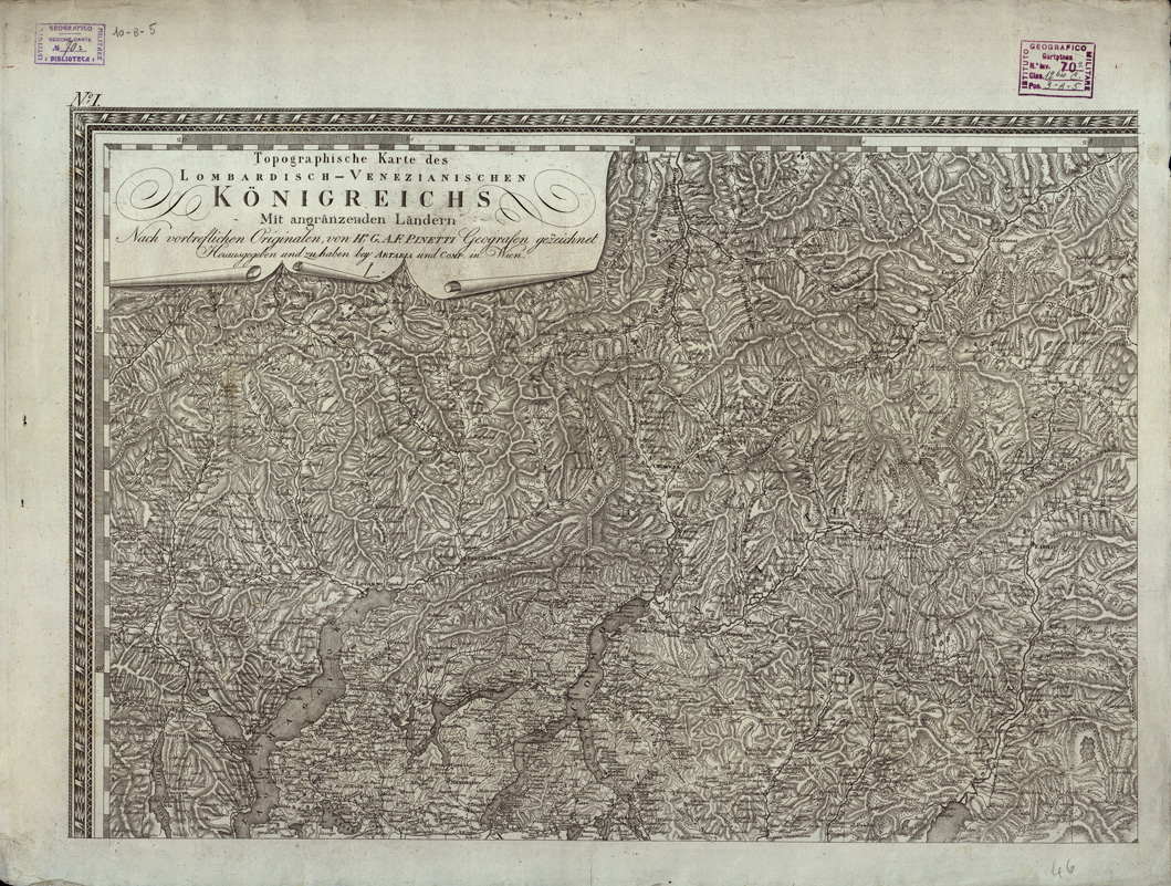 (N:6605) CARTA TOPOGRAFICA DEL REGNO LOMBARDO VENETO CON IL PARMIGIANO GENOVESATO... -Tavola I (B0003895) Carte e stampe antiche: riproduzione a colori su carta (formato A1)