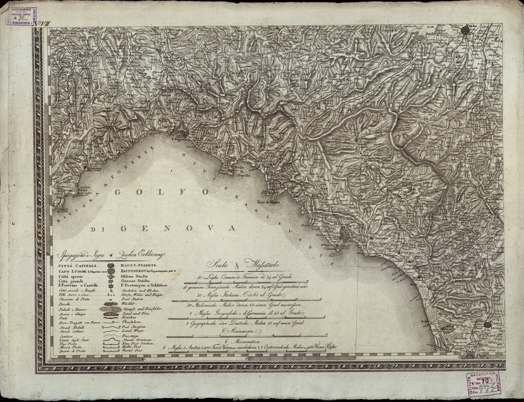 (N:6612) CARTA TOPOGRAFICA DEL REGNO LOMBARDO VENETO CON IL PARMIGIANO GENOVESATO... - Tavola VII (B0003901) Carte e stampe antiche: riproduzione a colori su carta (formato A1)