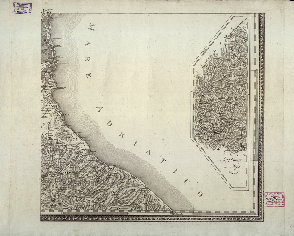 (N:6609) CARTA TOPOGRAFICA DEL REGNO LOMBARDO VENETO CON IL PARMIGIANO GENOVESATO... - Tavola IX (B0003903) Carte e stampe antiche: riproduzione a colori su carta (formato A1)