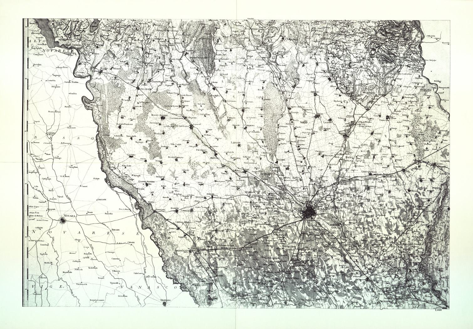 (N:1862) CARTA TOPOGRAFICA DEL MILANESE E DEL MANTOVANO ESEGUITA DIETRO LE PIU' ESATTE DIMENSIONI GEOGRAFICHE ED OSSERVAZIONI ASTRONOMICHE - Tavola X MILANO - NOVARA (B0003914) Carte e stampe antiche: riproduzione a colori su carta (formato A1)