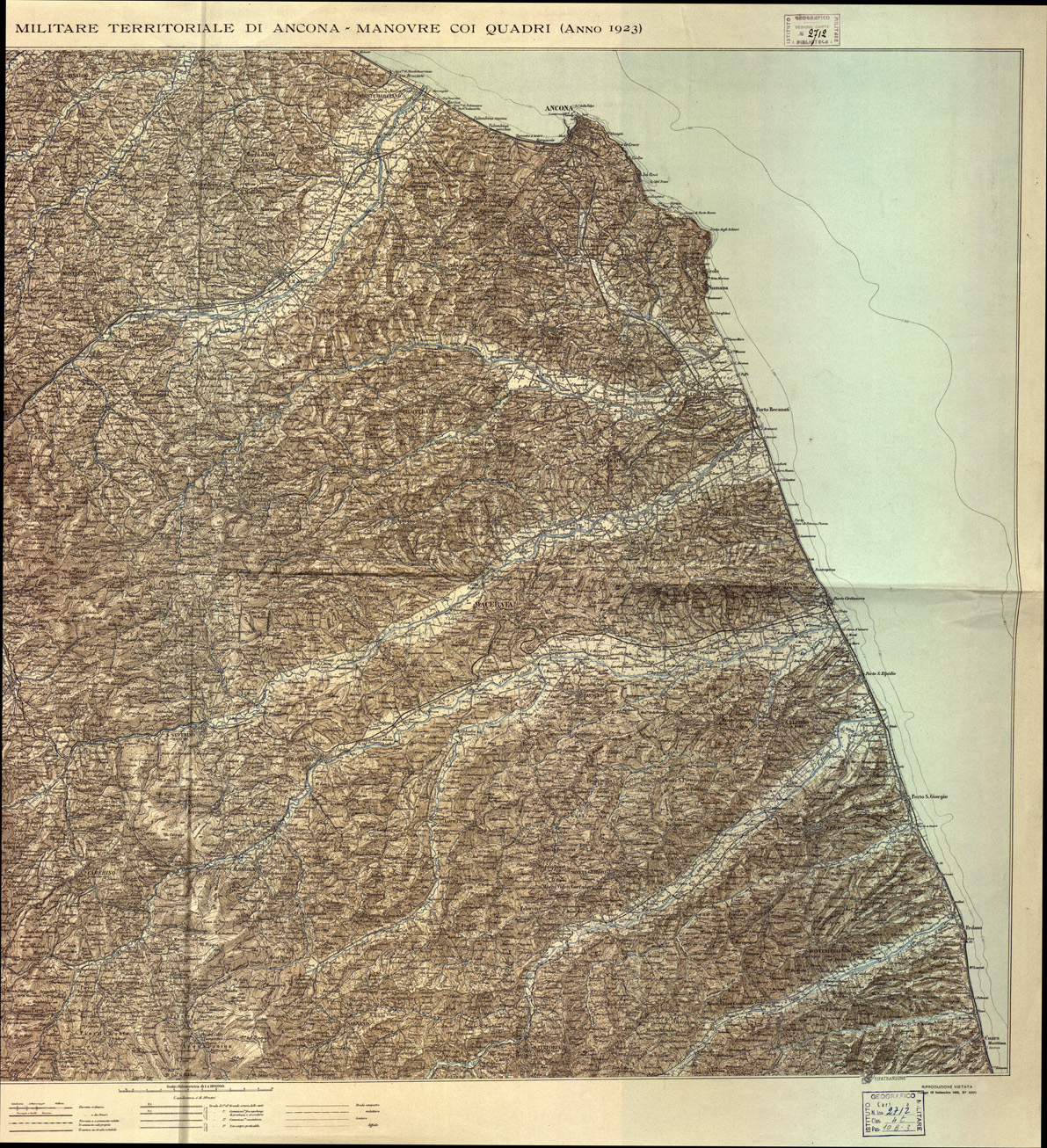 (N:8914) COMANDO DELLA DIVISIONE MILITARE TERRITORIALE DI ANCONA - MANOVRE QUADRI 1923 (B0003979, B0003980, B3979-80) Carte e stampe antiche: riproduzione a colori su carta (formato A1)