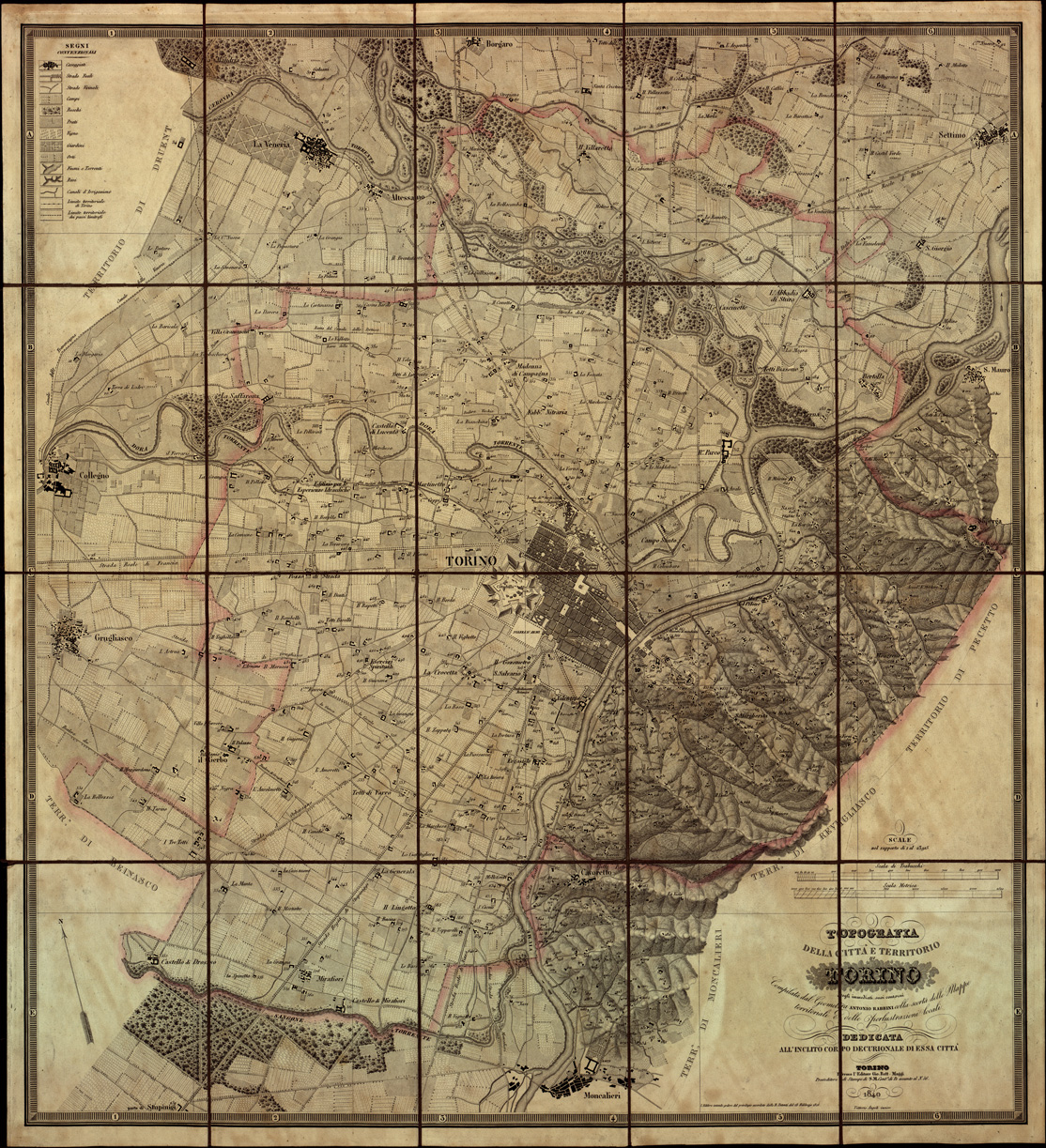 (N:13030) TOPOGRAFIA DELLA CITTA' E TERRITORIO DI TORINO COGLI IMMEDIATI SUOI CONTORNI (B0004119) Carte e stampe antiche: riproduzione a colori su carta (formato A1)