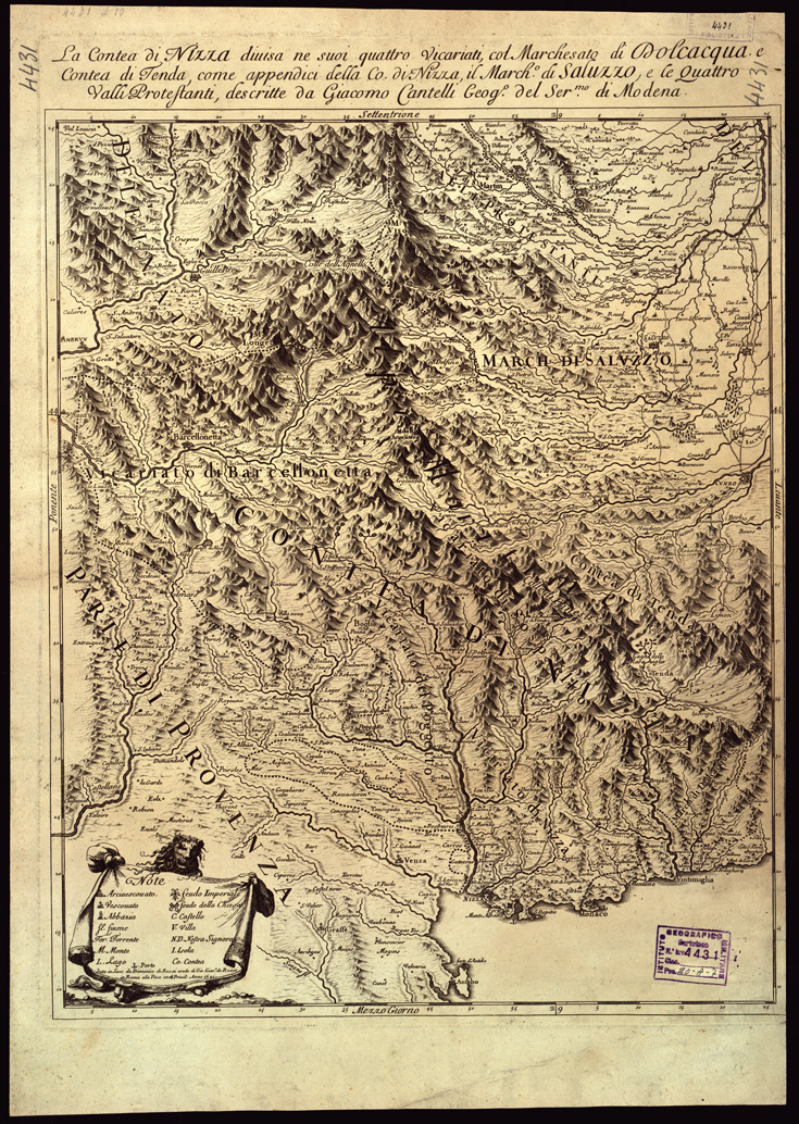 (N:11179) LA CONTEA DI NIZZA DIVISA NEI SUOI QUATTRO VICARIATI... (B0004129) Carte e stampe antiche: riproduzione a colori su carta (formato A1)