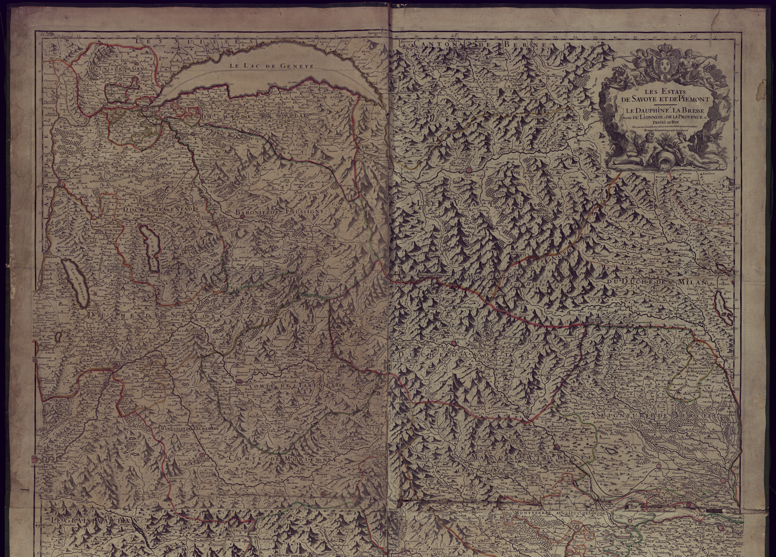(N:11557) LES ESTATS DE SAVOYE ET DE PIEMONT, LES DAUPHINE LA BRESSE PARTIE DU LIONNOIS ET DE LA PROVENCE, ECC. DEDIEZ AU ROY PAR, ECC. HUBERT JAILLOT (B0004153, B0004154) Carte e stampe antiche: riproduzione a colori su carta (formato A1)