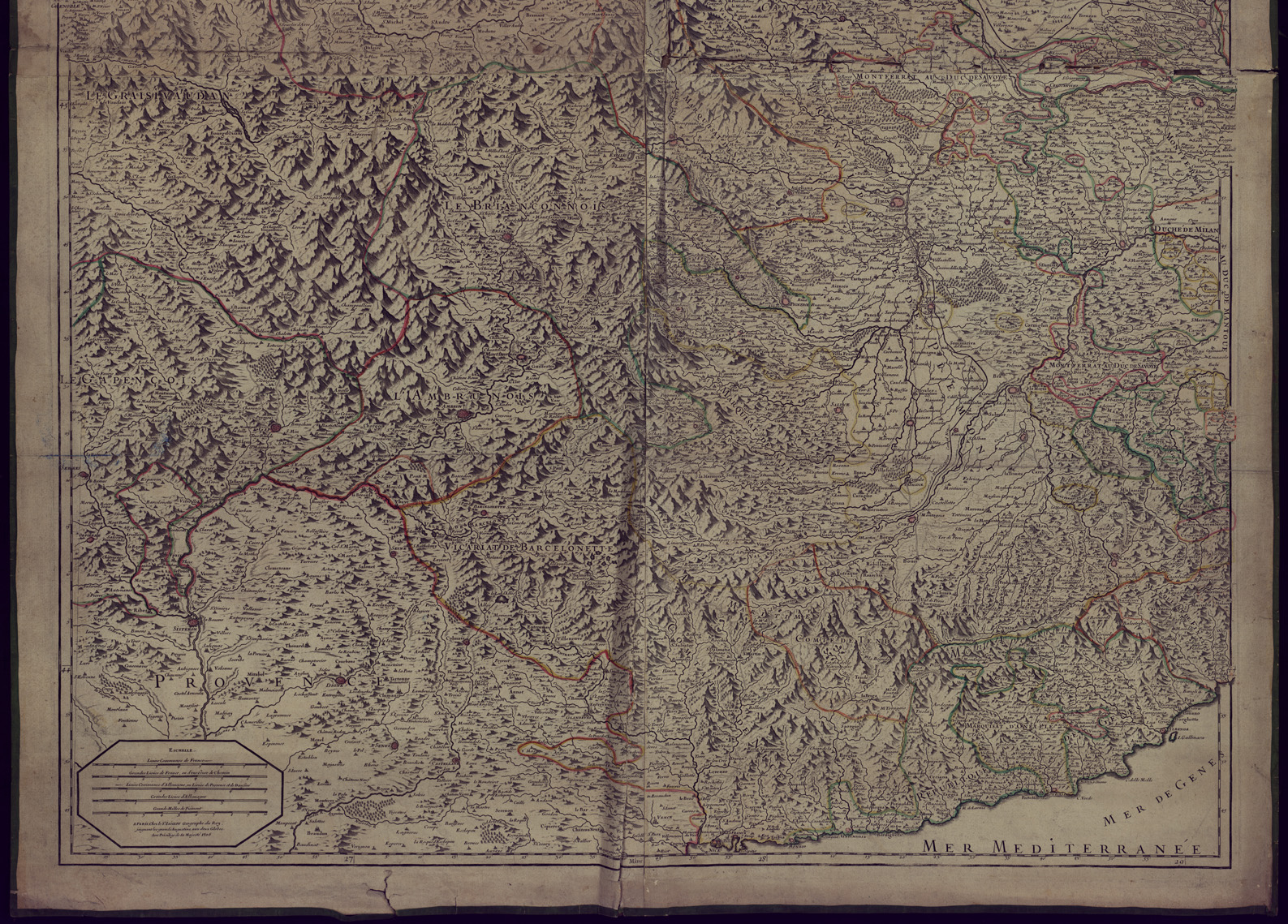 (N:11557) LES ESTATS DE SAVOYE ET DE PIEMONT, LES DAUPHINE LA BRESSE PARTIE DU LIONNOIS ET DE LA PROVENCE, ECC. DEDIEZ AU ROY PAR, ECC. HUBERT JAILLOT (B0004153, B0004154) Carte e stampe antiche: riproduzione a colori su carta (formato A1)