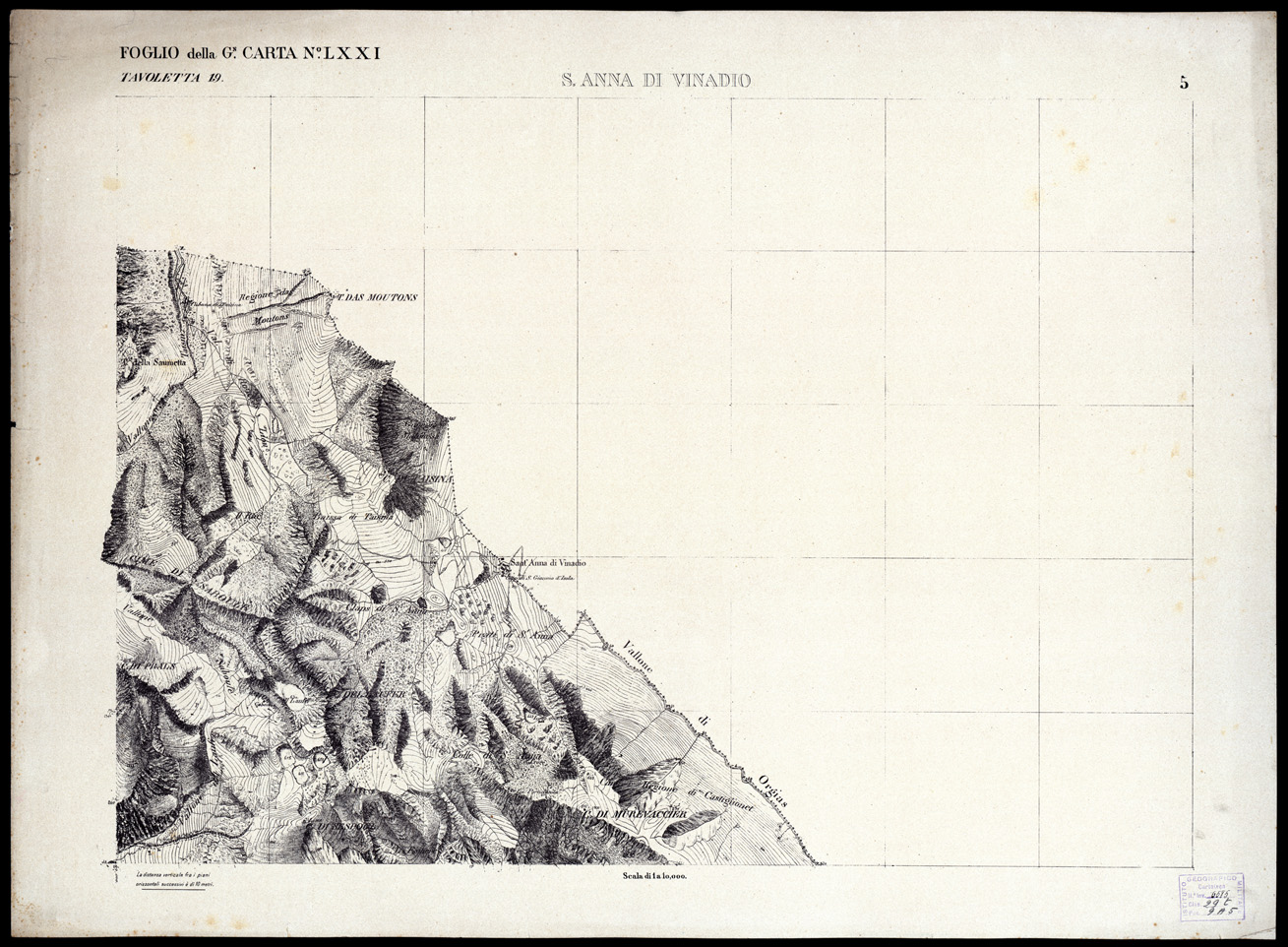 (N:3017) CARTA DELLA CONTEA DI NIZZA - Foglio 5 - S. Anna di Vinadio (B0004177) Carte e stampe antiche: riproduzione a colori su carta (formato A1)