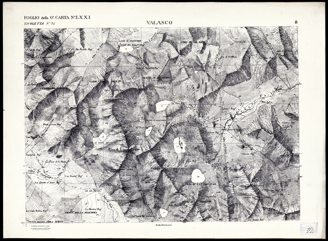(N:3020) CARTA DELLA CONTEA DI NIZZA - Foglio 8 - Valasco (B0004180) Carte e stampe antiche: riproduzione a colori su carta (formato A1)