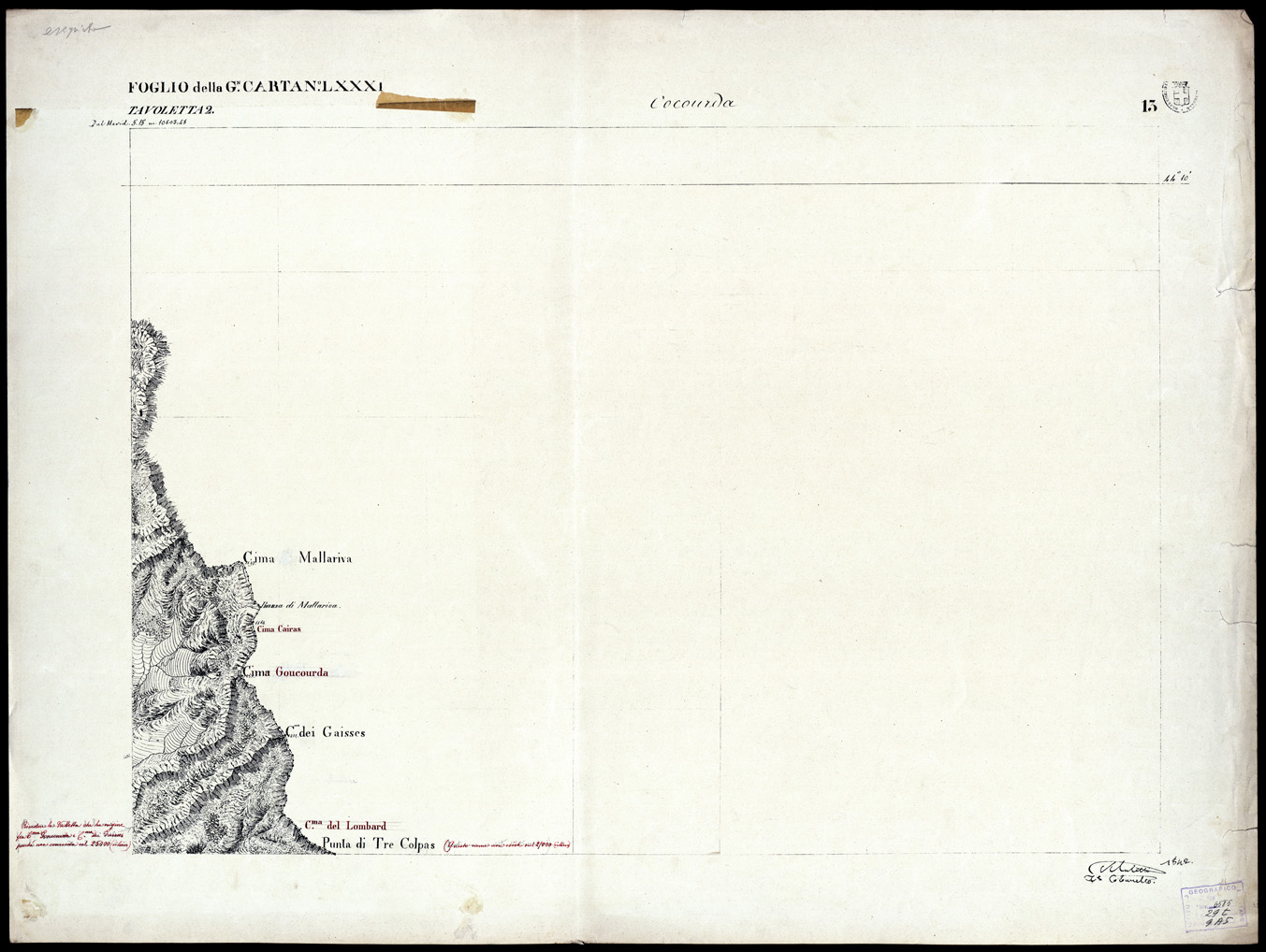 (N:3048) CARTA DELLA CONTEA DI NIZZA - Foglio 13 - Cocourda (B0004186) Carte e stampe antiche: riproduzione a colori su carta (formato A1)