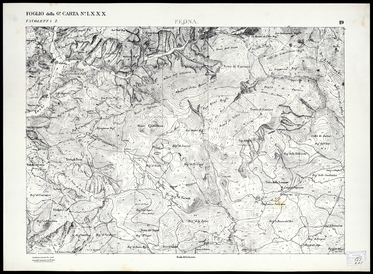 (N:3041) CARTA DELLA CONTEA DI NIZZA - Foglio 19 - Peona (B0004189) Carte e stampe antiche: riproduzione a colori su carta (formato A1)