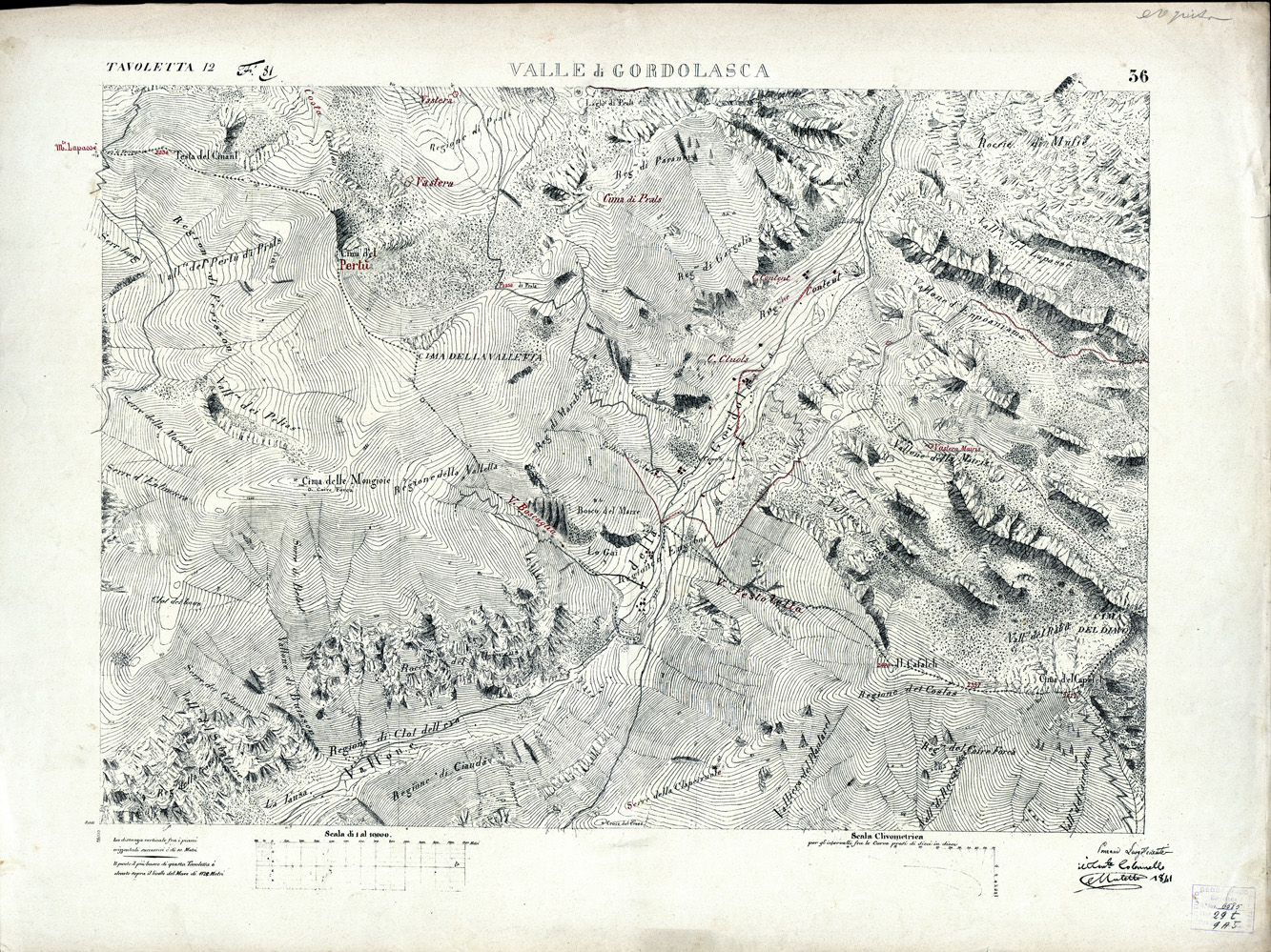 (N:3064) CARTA DELLA CONTEA DI NIZZA - Foglio 36 - Valle di Gordolasca (B0004206) Carte e stampe antiche: riproduzione a colori su carta (formato A1)