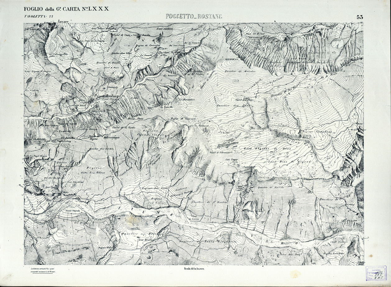 (N:3033) CARTA DELLA CONTEA DI NIZZA - Foglio 53 - Poggetto-Rostang (B0004220) Carte e stampe antiche: riproduzione a colori su carta (formato A1)