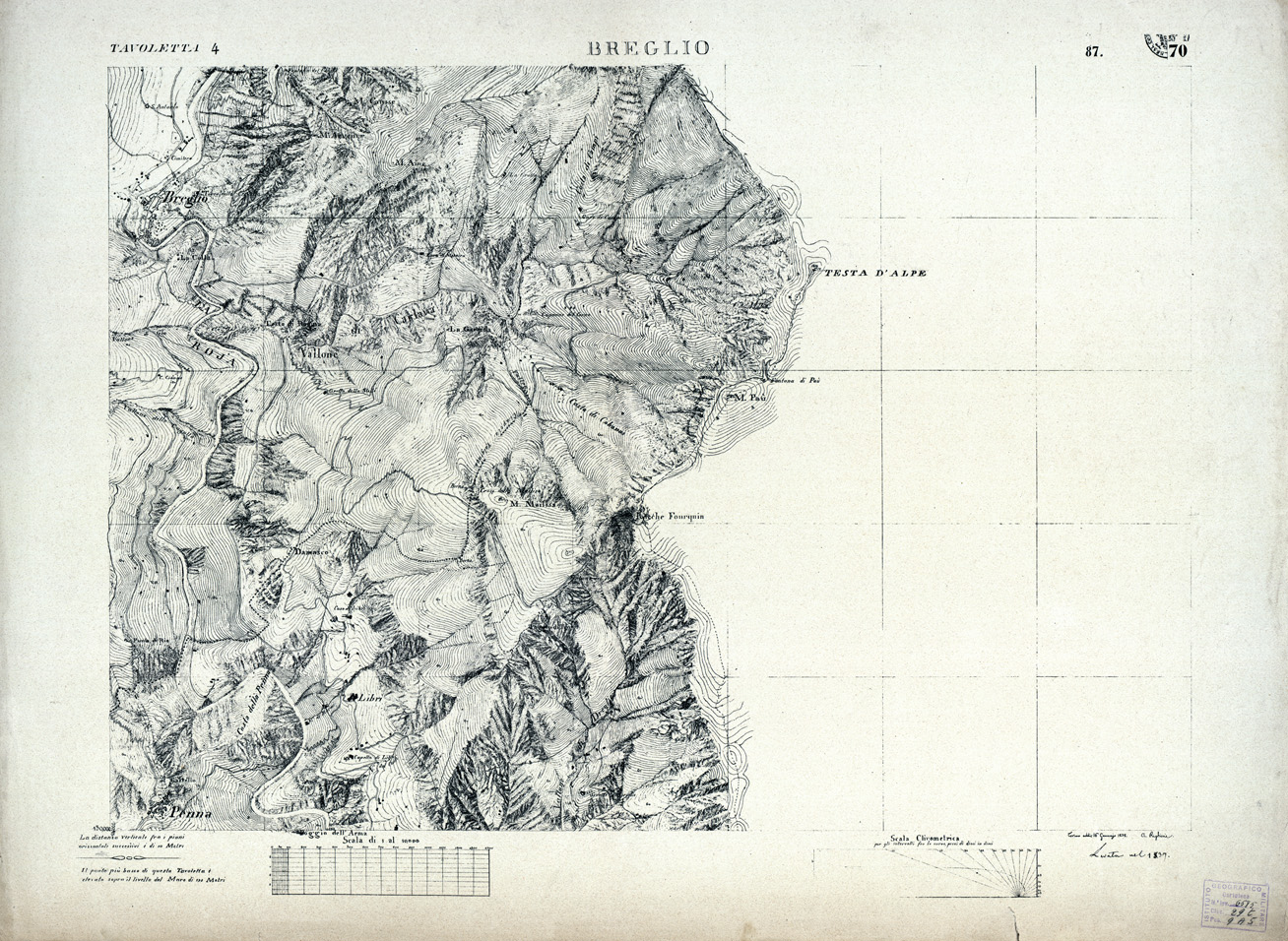 (N:3012) CARTA DELLA CONTEA DI NIZZA - Foglio 70 - Breglio (B0004234) Carte e stampe antiche: riproduzione a colori su carta (formato A1)