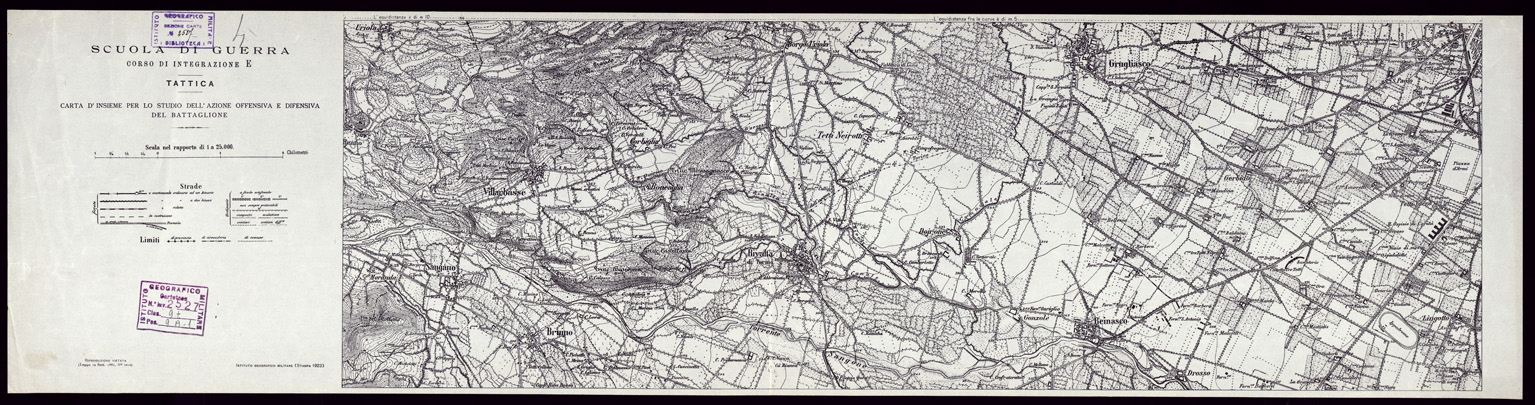 (N:15835) SCUOLA DI GUERRA CORSO DI INTEGRAZIONE E TATTICA - CARTA DINSIEME PER LO STUDIO DELLAZIONE OFFENSIVA E DIFENSIVA DEL BATTAGLIONE (B0004280) Carte e stampe antiche: riproduzione a colori su carta (formato A1)