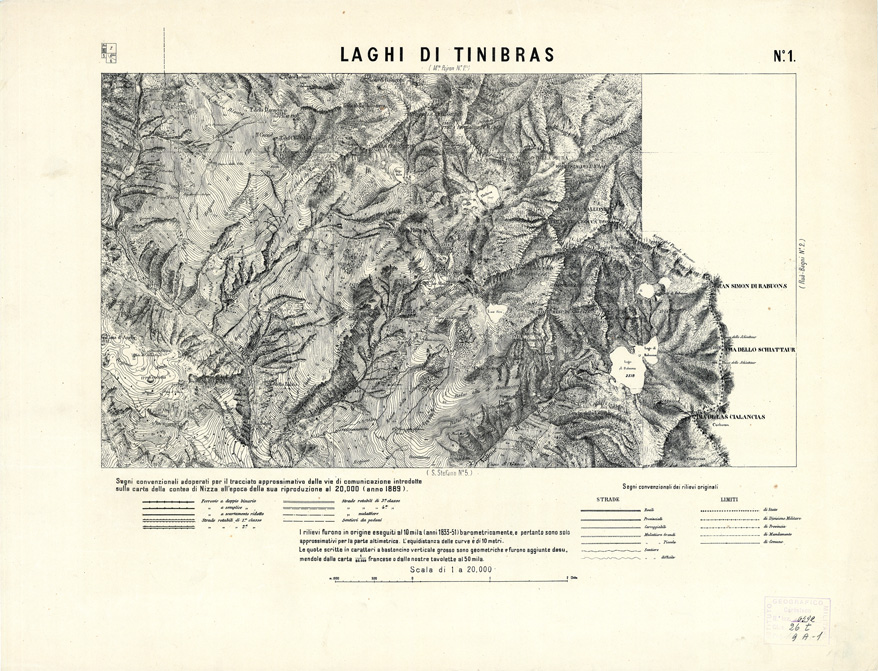 (N:2977) CARTA DELLA CONTEA DI NIZZA - Foglio 1 - Laghi di Tinibras (B0004287) Carte e stampe antiche: riproduzione a colori su carta (formato A1)
