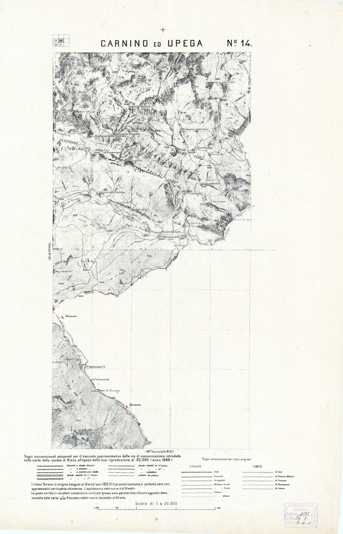 (N:2965) CARTA DELLA CONTEA DI NIZZA - Foglio 14 - Carnino ed Upega (B0004304) Carte e stampe antiche: riproduzione a colori su carta (formato A1)
