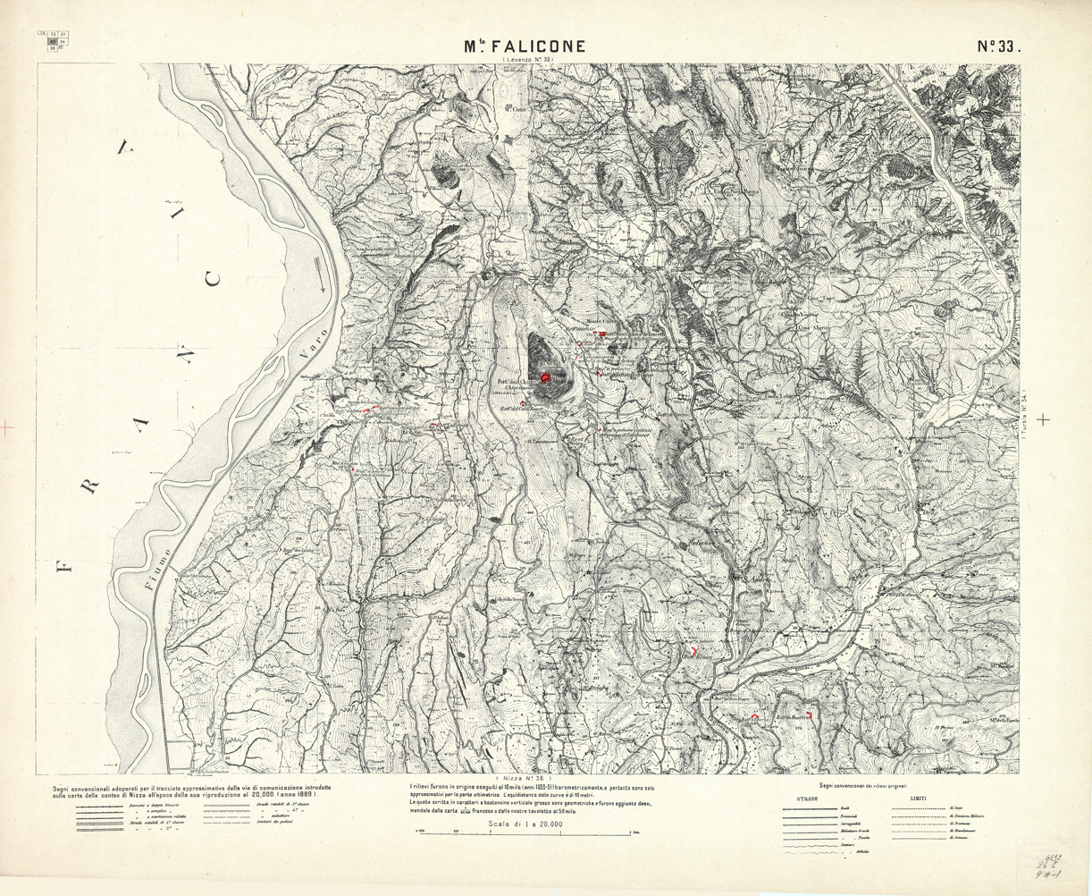 (N:2979) CARTA DELLA CONTEA DI NIZZA - Foglio 33 - M.te Falicone (B0004328) Carte e stampe antiche: riproduzione a colori su carta (formato A1)