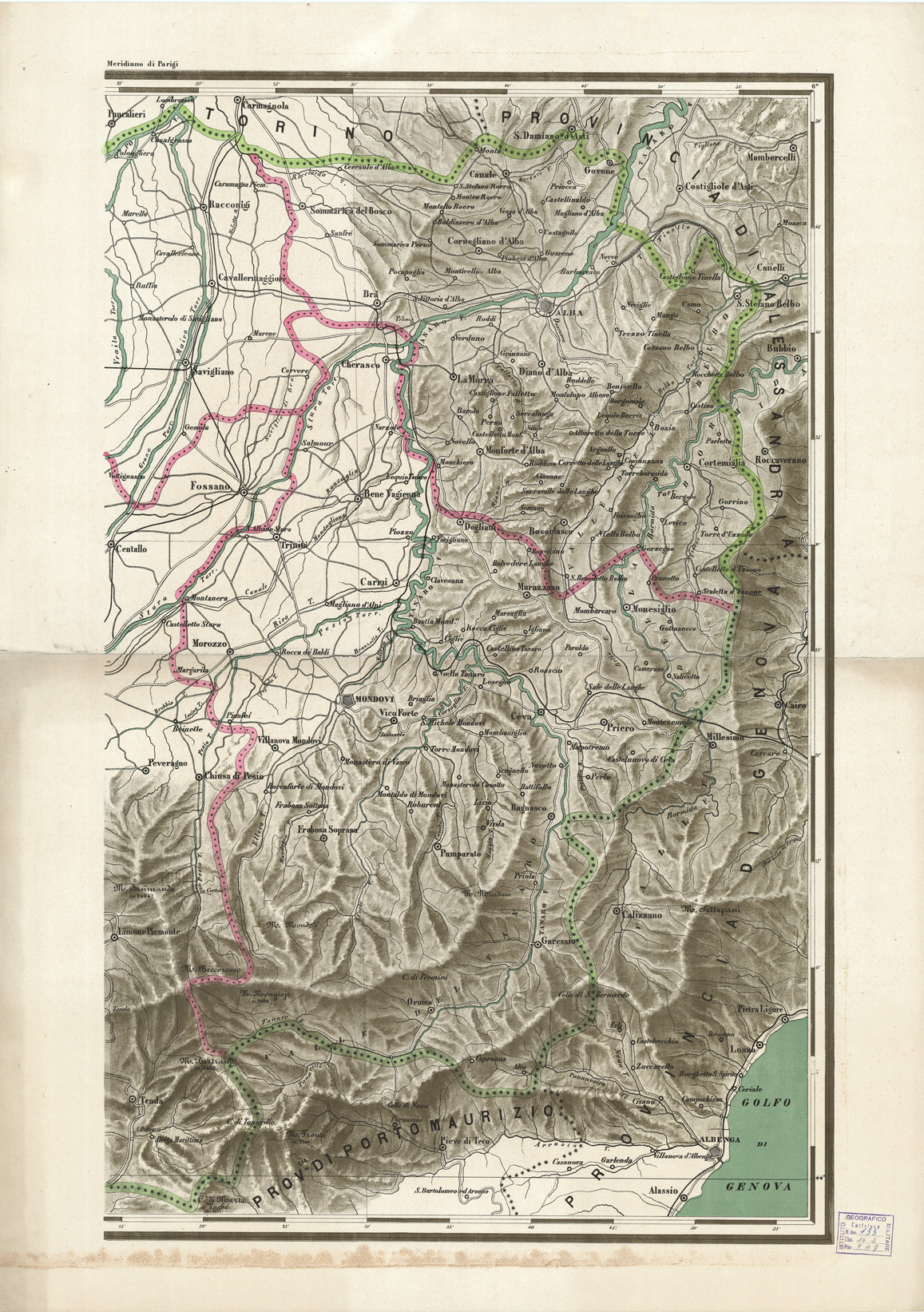 (N:828) CARTA COROGRAFICA DELLA PROVINCIA DI CUNEO - Foglio 2 (B0004347) Carte e stampe antiche: riproduzione a colori su carta (formato A1)
