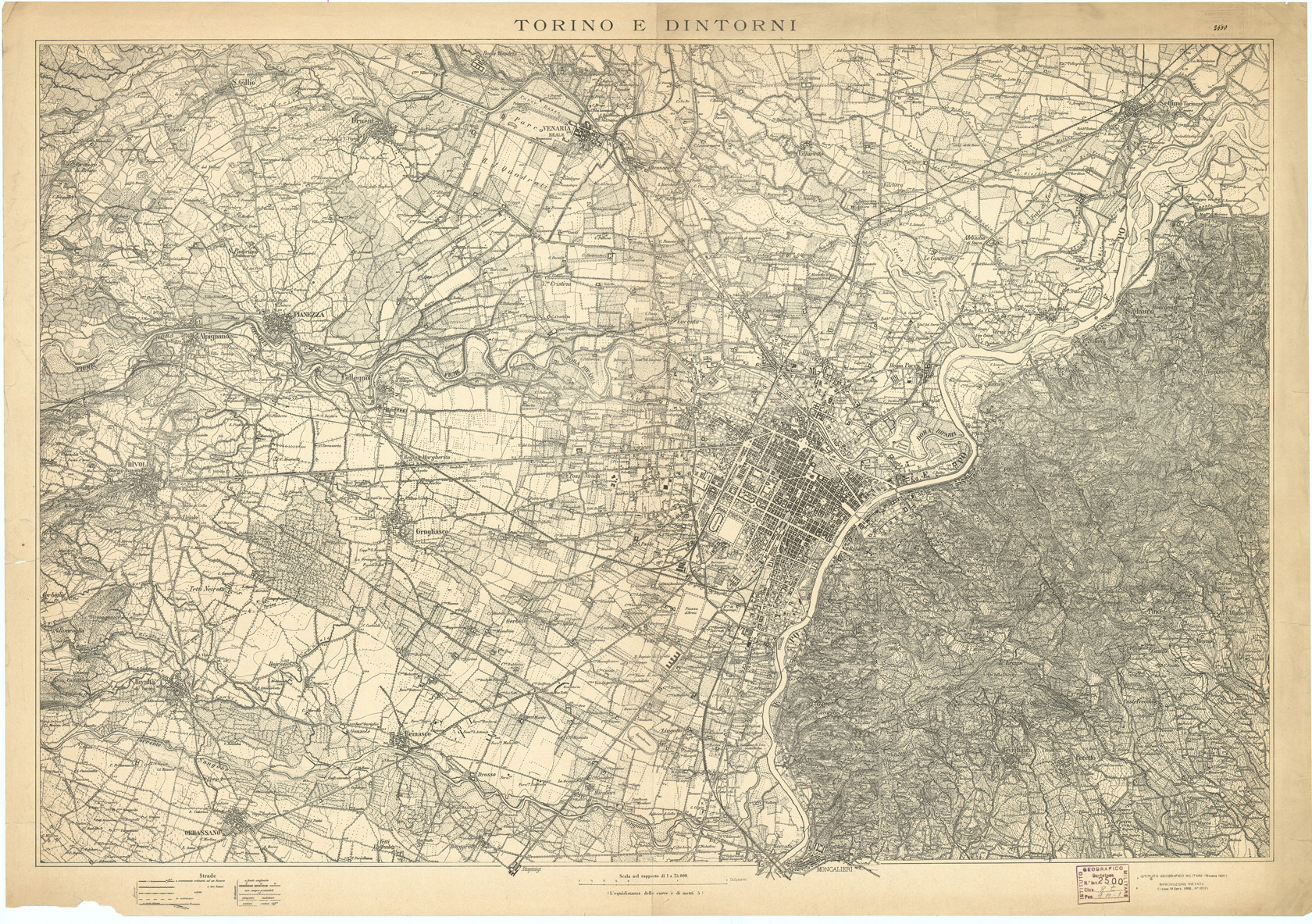 (N:12627) TORINO E DINTORNI (B0004351) Carte e stampe antiche: riproduzione a colori su carta (formato A1)