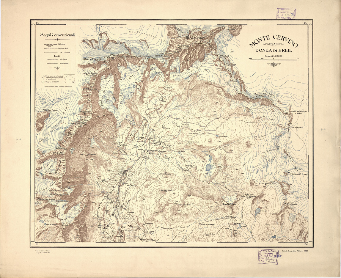 (N:12890) MONTE CERVINO. CONCA DEL BREIL. I.G.M. (B0004360) Carte e stampe antiche: riproduzione a colori su carta (formato A1)