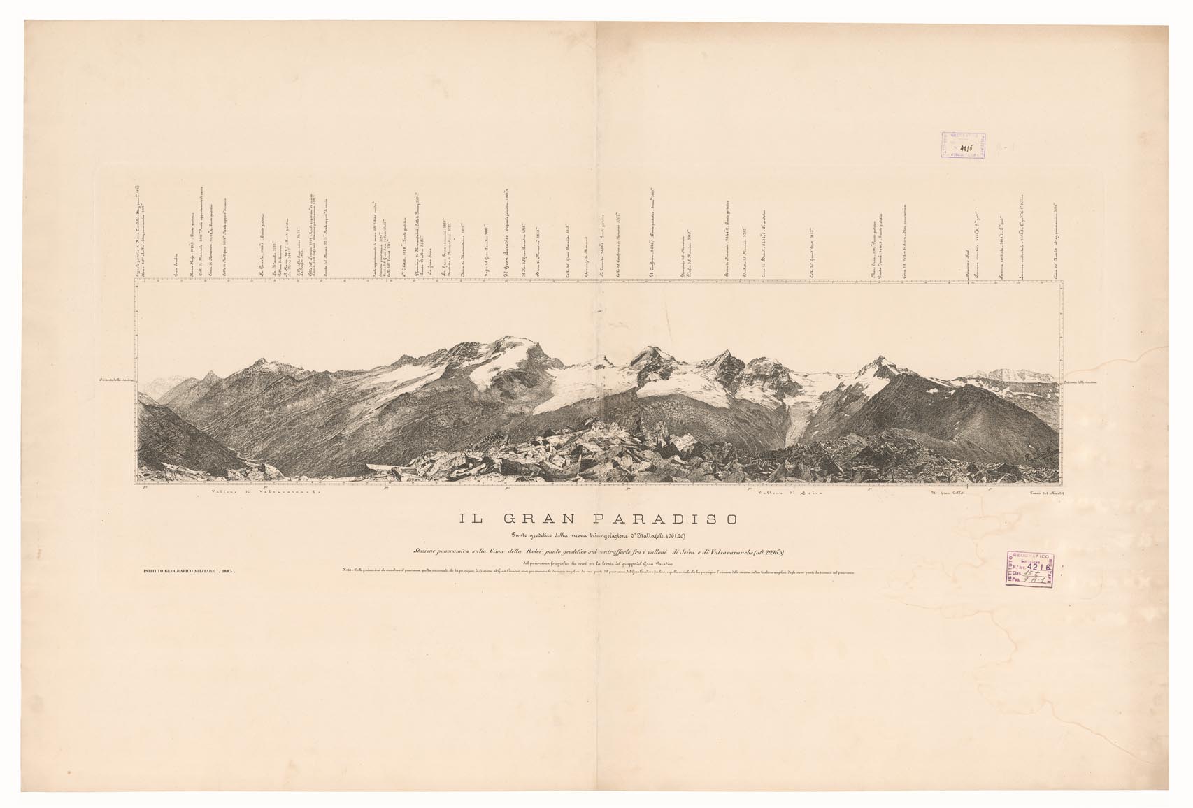 (N:10594) IL GRAN PARADISO PUNTO GEODETICO DELLA NUOVA TRIANGOLAZIONE D'ITALIA (ALT. M. 4061,20) (B0004361) Carte e stampe antiche: riproduzione a colori su carta (formato A1)