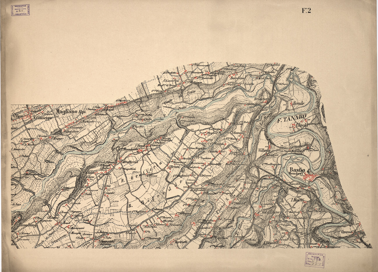 (N:6525) CARTA TOPOGRAFICA DEL COMUNE DI MONDOVI'- Foglio 2 (B0004371) Carte e stampe antiche: riproduzione a colori su carta (formato A1)